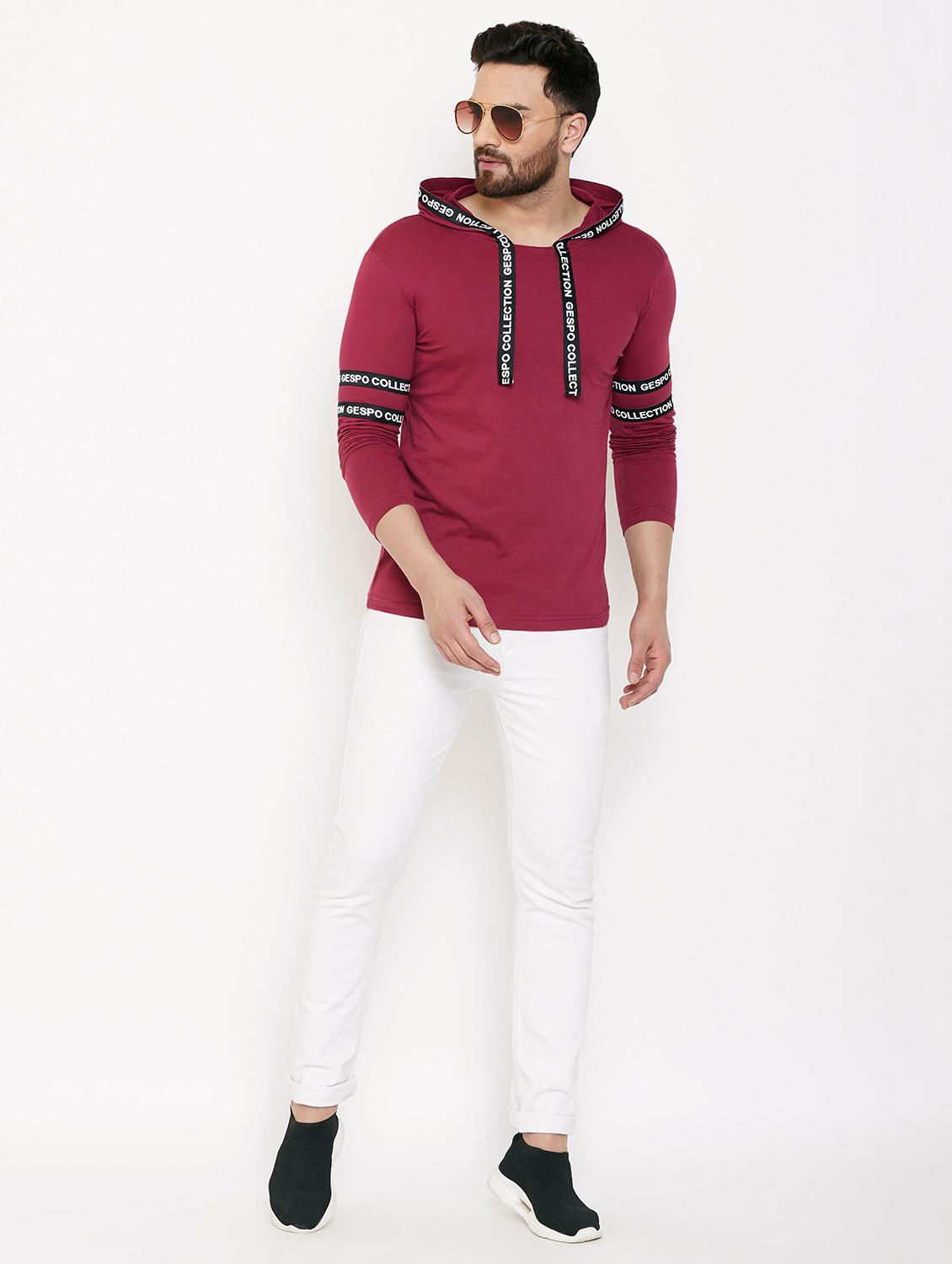 maroon taped hooded t-shirt - 16871804 - Zoom Image - 4