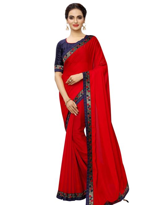 solid bordered saree with blouse - 16872676 - Very Small Image - 1
