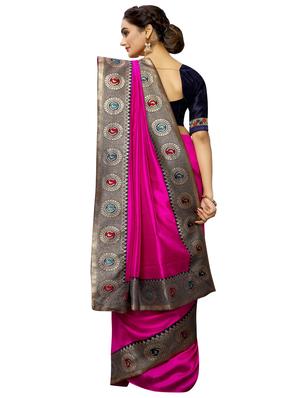 solid bordered saree with blouse - 16872678 - Standard Image - 2