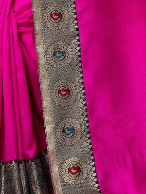 solid bordered saree with blouse - 16872678 - Standard Image - 4