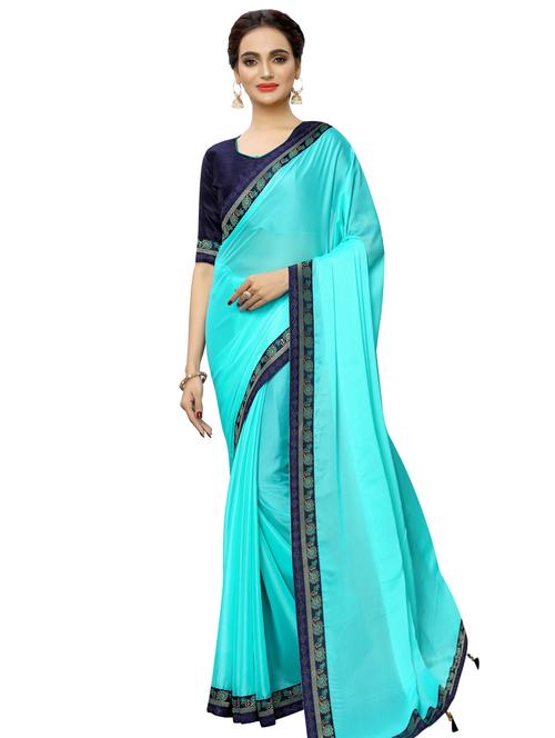 solid bordered saree with blouse - 16872682 - Standard Image - 1