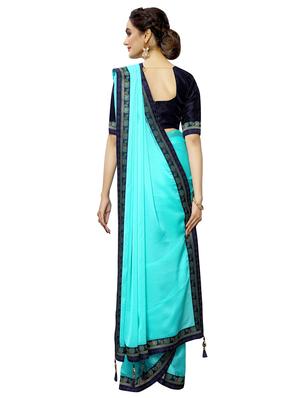 solid bordered saree with blouse - 16872682 - Standard Image - 2