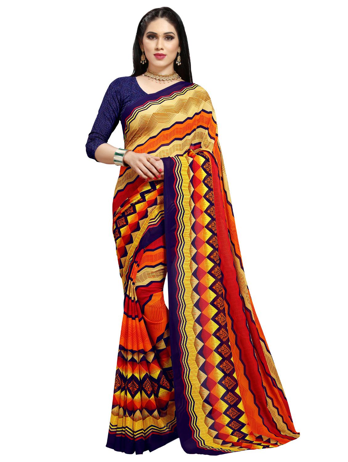 geometric printed saree with blouse - 16872812 - Zoom Image - 1
