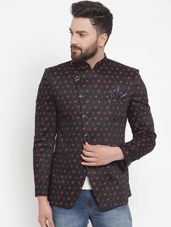 black printed bandhgala casual blazer - 16872903 - Zoom Image - 1