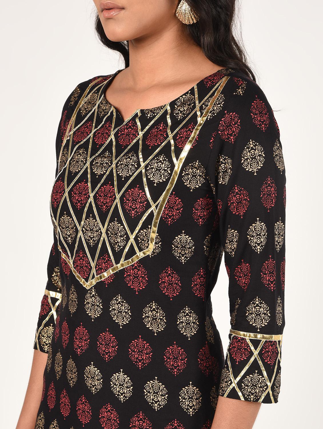 block print kurta skirt set - 16873025 - Zoom Image - 4