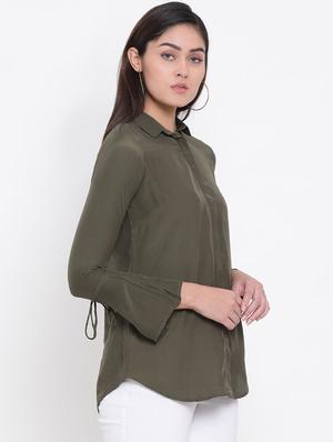 concealed placket olive green shirt - 16873041 - Standard Image - 2