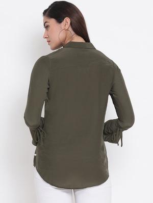 concealed placket olive green shirt - 16873041 - Standard Image - 3