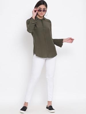 concealed placket olive green shirt - 16873041 - Standard Image - 4
