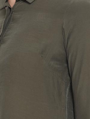 concealed placket olive green shirt - 16873041 - Standard Image - 5