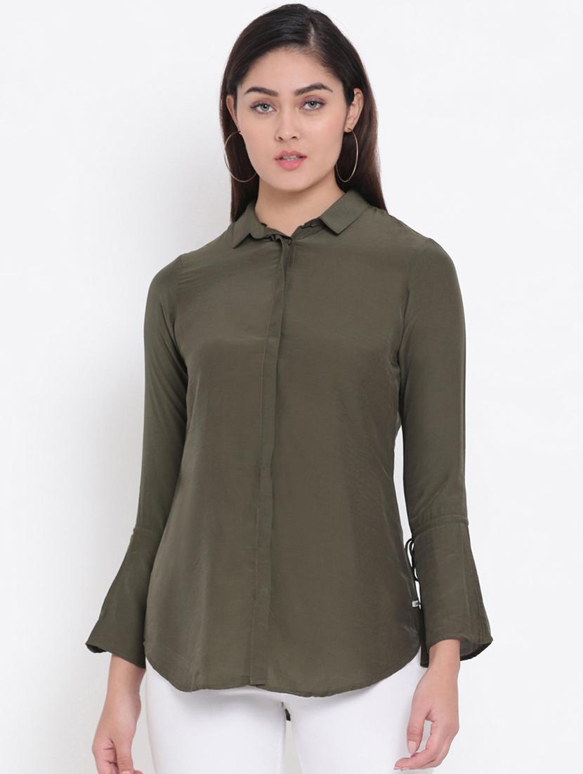 concealed placket olive green shirt - 16873041 - Zoom Image - 1