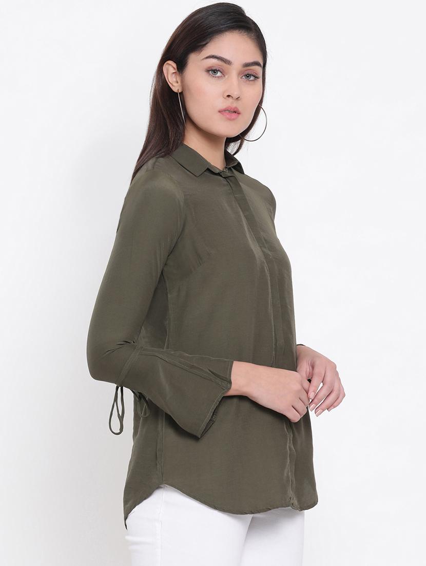 concealed placket olive green shirt - 16873041 - Zoom Image - 2