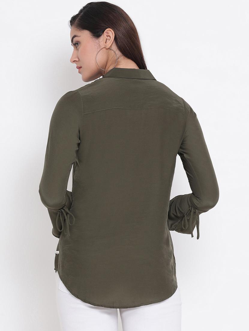 concealed placket olive green shirt - 16873041 - Zoom Image - 3