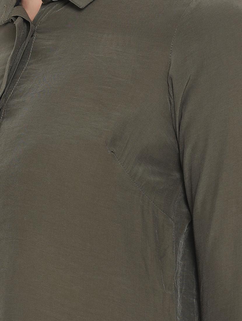 concealed placket olive green shirt - 16873041 - Zoom Image - 5