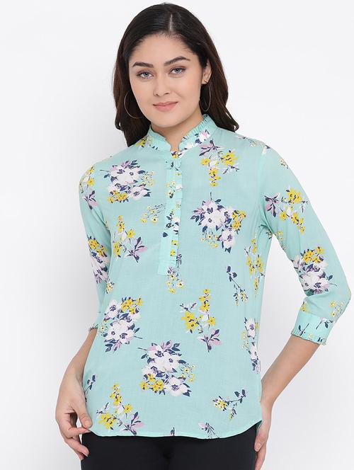 mandarin neck floral top - 16873126 - Standard Image - 1