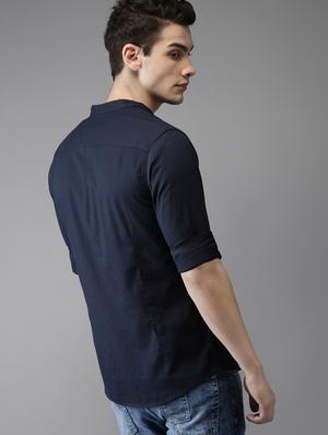 navy blue solid casual shirt - 16873291 - Standard Image - 3
