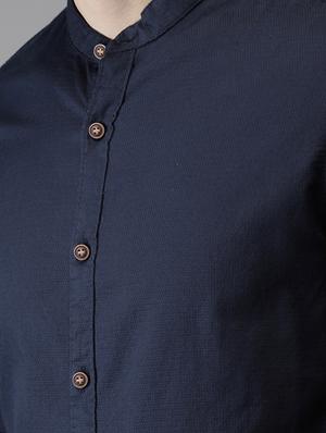 navy blue solid casual shirt - 16873291 - Standard Image - 4