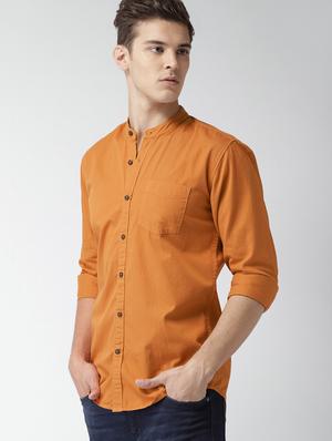orange solid casual shirt - 16873292 - Standard Image - 2