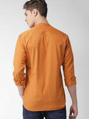 orange solid casual shirt - 16873292 - Standard Image - 3