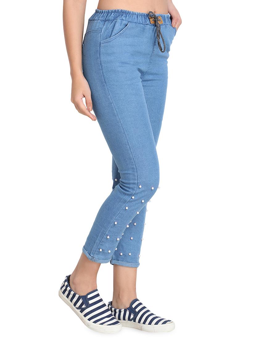 pearl embellished mid rise jeans - 16875050 - Zoom Image - 2