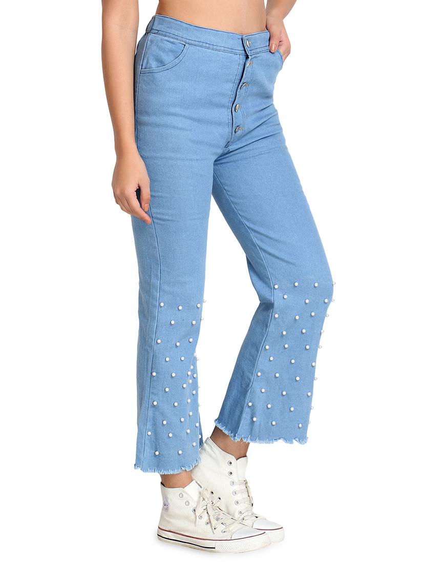 pearl embellished high rise jeans - 16875052 - Zoom Image - 2