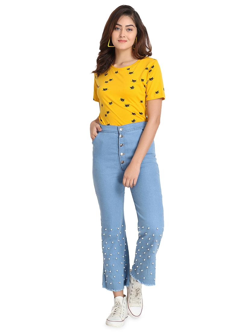 pearl embellished high rise jeans - 16875052 - Zoom Image - 4