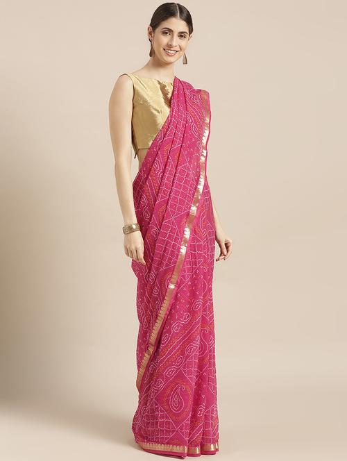 bandhani printed saree with blouse - 16876969 - Standard Image - 1