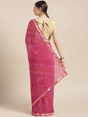 bandhani printed saree with blouse - 16876969 - Standard Image - 2