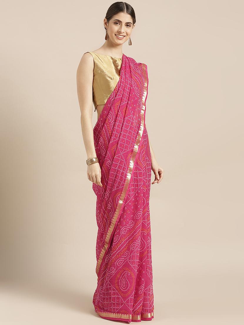 bandhani printed saree with blouse - 16876969 - Zoom Image - 1