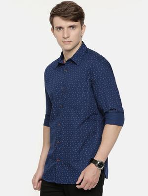 navy blue printed casual shirt - 16876997 - Standard Image - 2