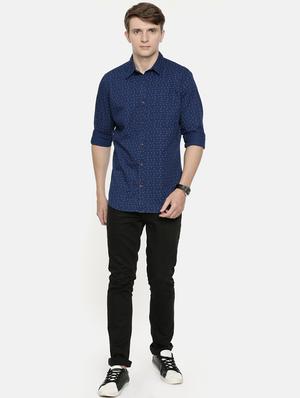 navy blue printed casual shirt - 16876997 - Standard Image - 4