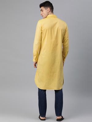 yellow solid pathani kurta - 16878116 - Standard Image - 3