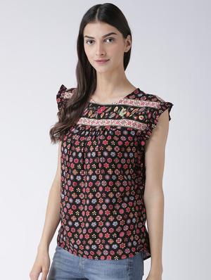 round neck floral top - 16878385 - Standard Image - 2