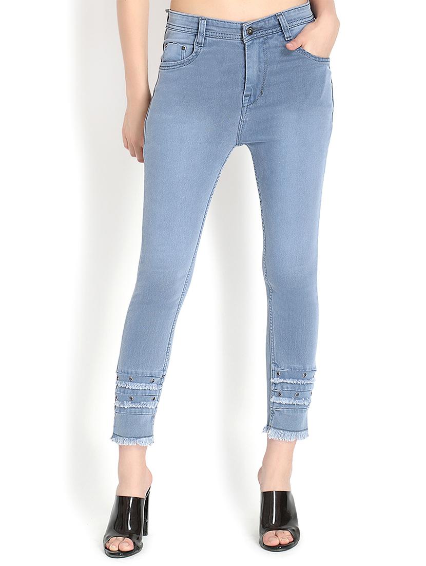 high rise frayed hem jeans - 16878879 - Zoom Image - 1