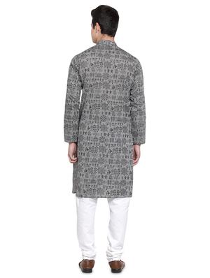 grey printed kurta pyjama set - 16878935 - Standard Image - 3