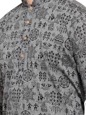 grey printed kurta pyjama set - 16878935 - Standard Image - 4