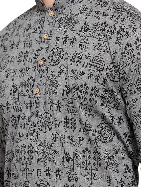 grey printed kurta pyjama set - 16878935 - Zoom Image - 4