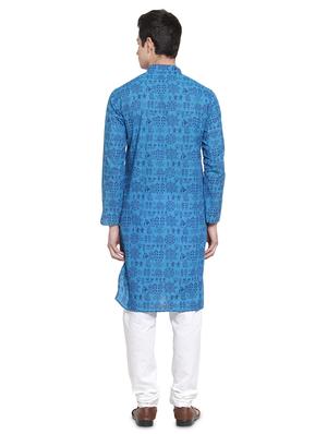 blue printed kurta pyjama set - 16878938 - Standard Image - 3