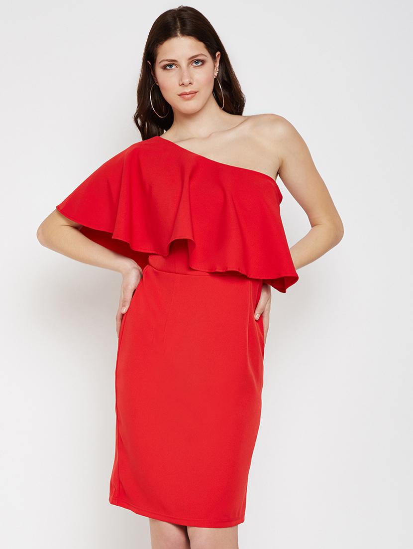 single ruffle shoulder bodycon dress - 16879573 - Zoom Image - 1