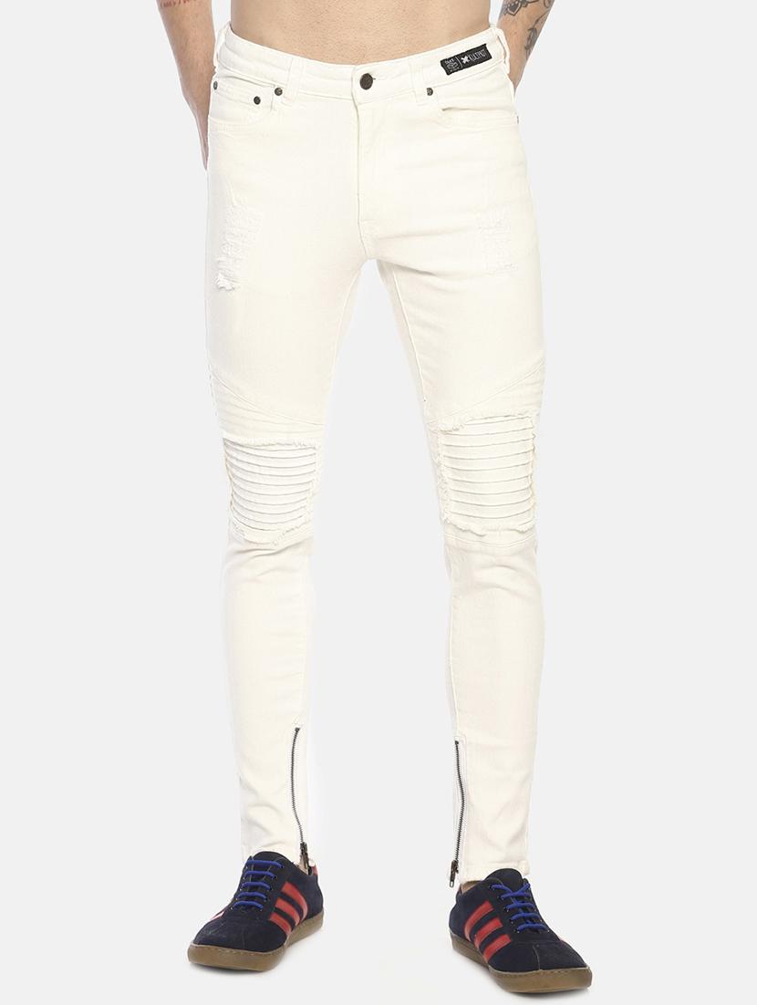 white solid biker denims jeans - 16879887 - Zoom Image - 1