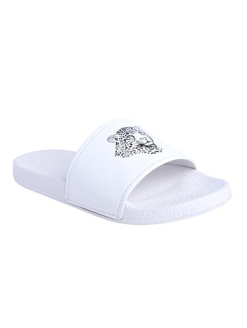 white leatherette slip on flip flops - 16880356 - Standard Image - 1