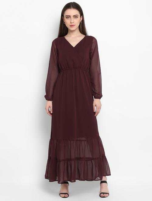 overlap neck fit & flare maxi dress - 16880485 - Standard Image - 1