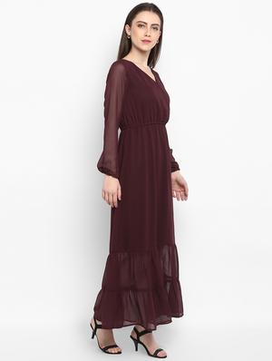 overlap neck fit & flare maxi dress - 16880485 - Standard Image - 2