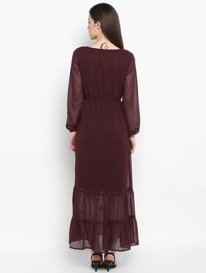 overlap neck fit & flare maxi dress - 16880485 - Standard Image - 3