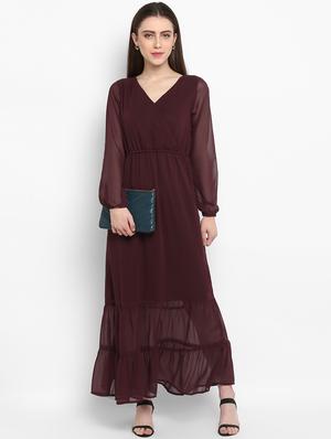 overlap neck fit & flare maxi dress - 16880485 - Standard Image - 4