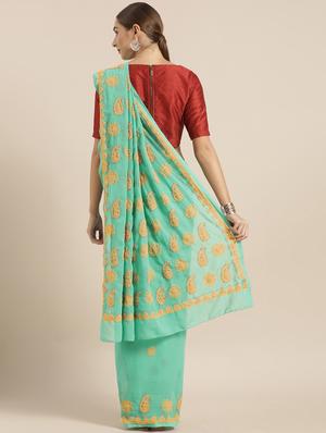 embroidered chikankari saree with blouse - 16881059 - Standard Image - 2