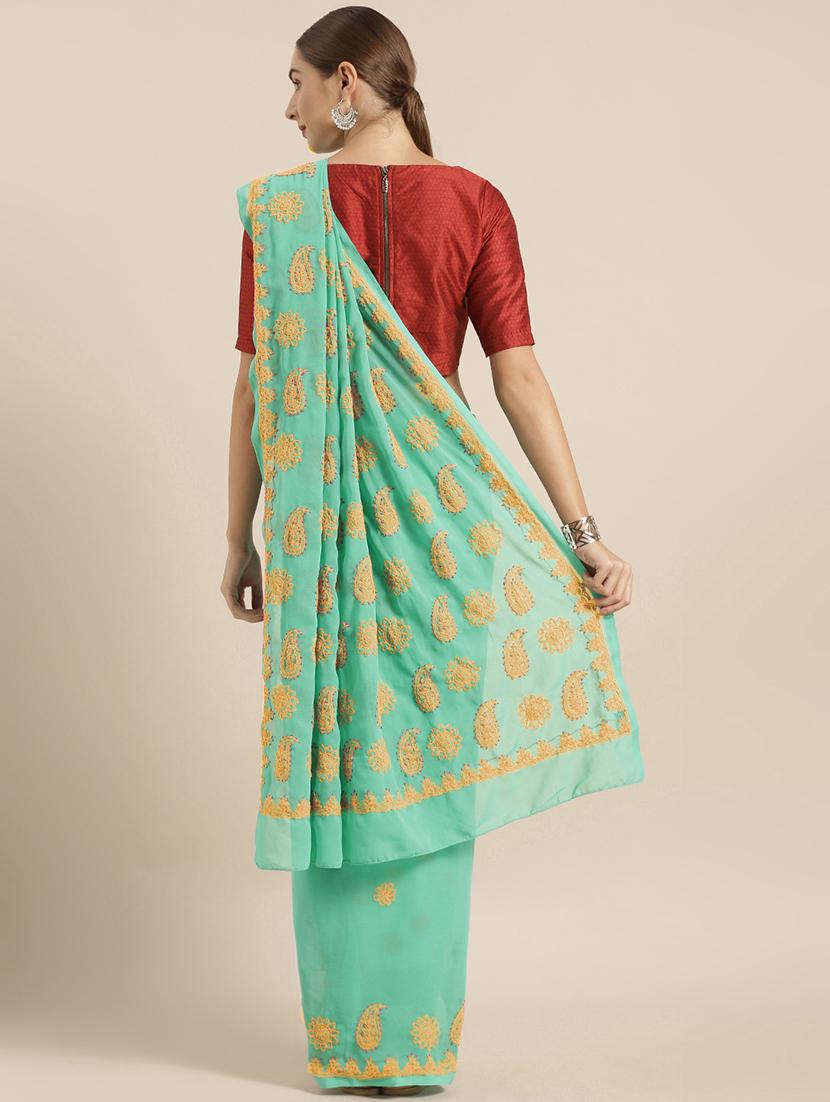 embroidered chikankari saree with blouse - 16881059 - Zoom Image - 2