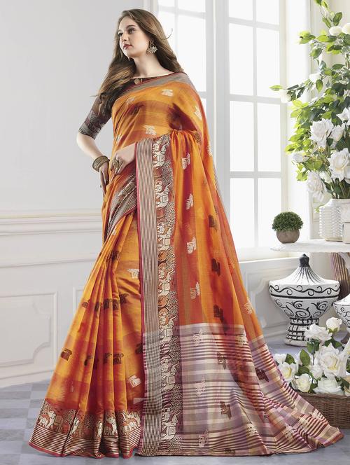 self design chanderi saree with blouse - 16881196 - Standard Image - 1