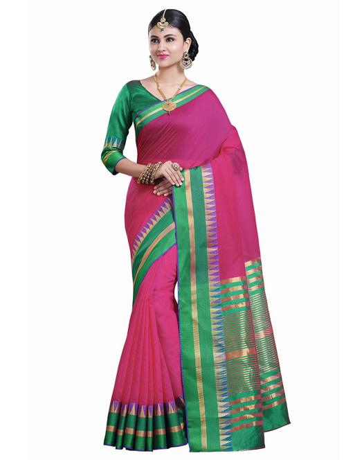 solid bordered chanderi saree with blouse - 16882008 - Standard Image - 1