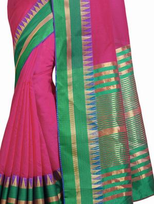 solid bordered chanderi saree with blouse - 16882008 - Standard Image - 3