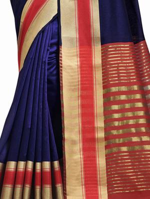 solid bordered chanderi saree with blouse - 16882009 - Standard Image - 3